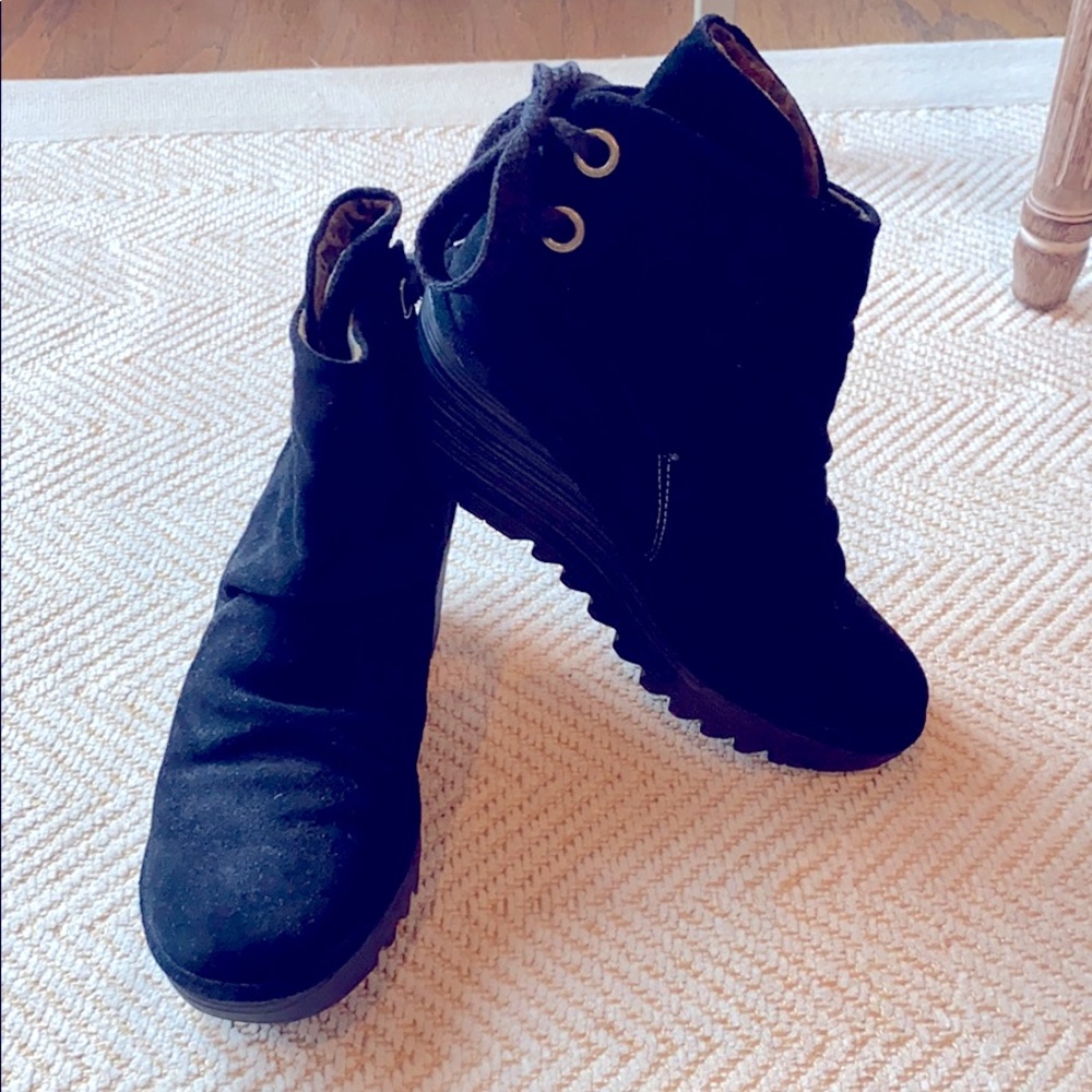 Fly London suede wedge bootie